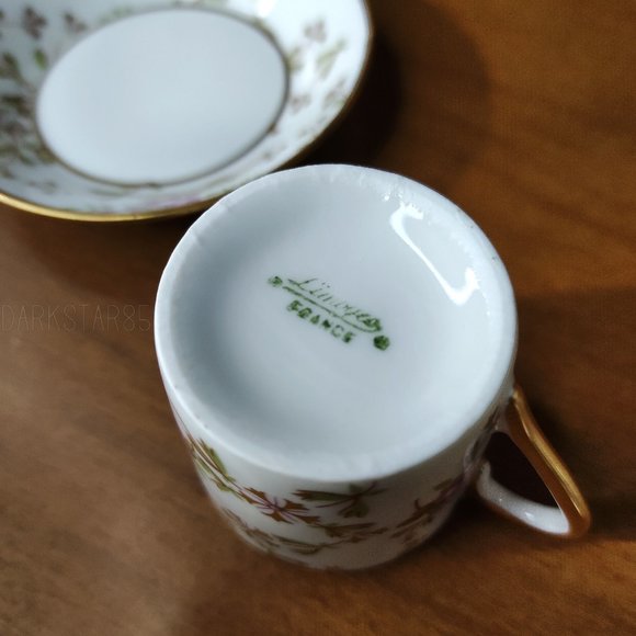 Vintage Limoges France Floral Print Demitasse Teacup and Saucer - Picture 4 of 10
